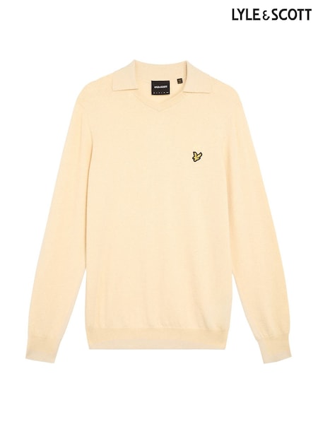 Lyle & Scott Cream Cotton Merino Football Collar Jumper (F72649) | €106