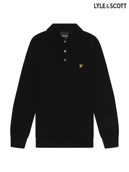 Lyle & Scott Black Merino Long Sleeve Knitted Polo Jumper (F72664) | R$ 740