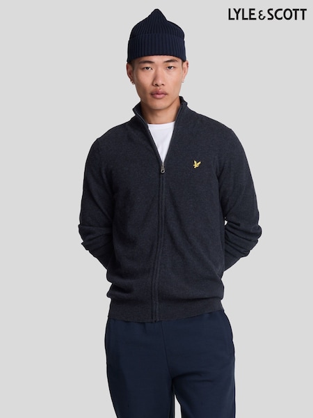 Lyle & Scott Blue Lambswool Blend Zip Through Cardigan (F72690) | €165