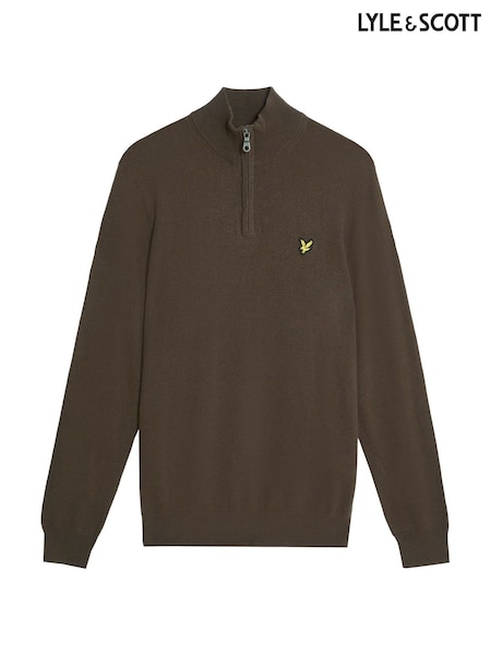 Lyle & Scott Brown Cotton Merino Quarter Zip Jumper (F72717) | €113