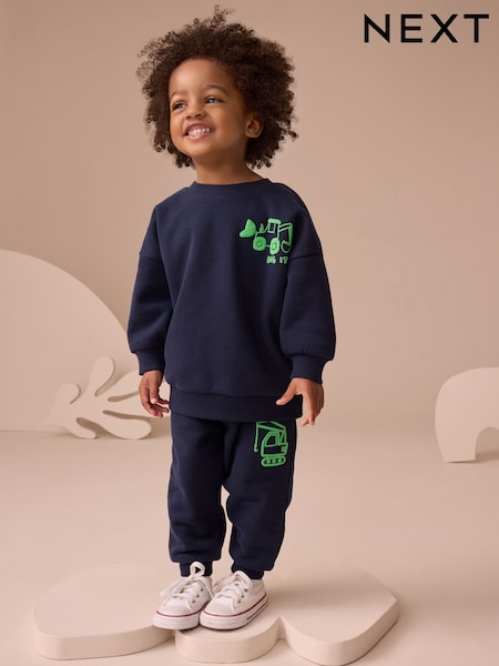 Navy Blue Digger Printed Crew and Joggers Set (3mths-7yrs) (F72927) | R$ 120 - R$ 155