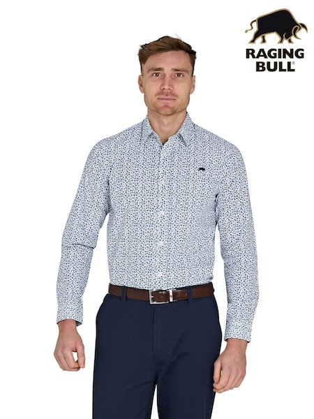 Raging Bull Blue Long Sleeve Floral Print 100% Cotton Poplin Shirt (F72948) | 4,206 UAH - 4,806 UAH