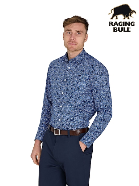 Raging Bull Blue Long Sleeve Flower Bud 100% Cotton Poplin Shirt (F72961) | €93 - €106