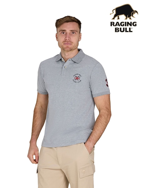 Raging Bull Grey 100% Cotton Rugby Club Jersey Polo Shirt (F72964) | €73 - €80