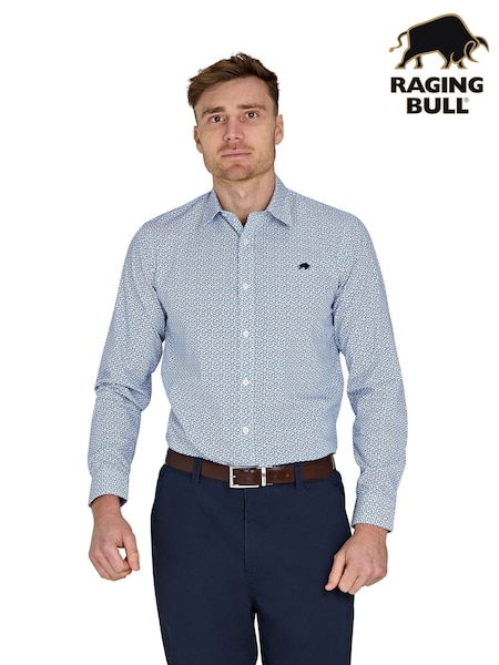 Raging Bull Long Sleeve Pentagon Pattern 100% Cotton Poplin White Shirt (F72969) | 346 QAR - 396 QAR