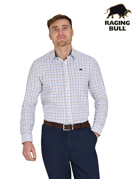 Raging Bull Long Sleeve Country Check Brushed 100% Cotton White Shirt (F72979) | €100 - €114
