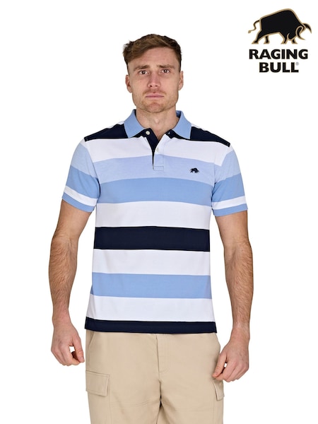 Raging Bull Blue Birdseye Hoop Pique 100% Cotton Polo Shirt (F72980) | €80 - €86