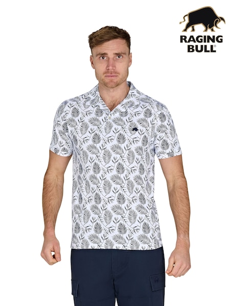 Raging Bull Blue 100% Cotton Floral Print Jersey Polo Shirt (F72981) | €69 - €77