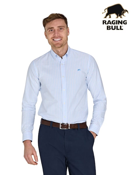 Raging Bull Blue Long Sleeve Oxford Stripe 100% Cotton Shirt (F72982) | 4,206 UAH - 4,806 UAH