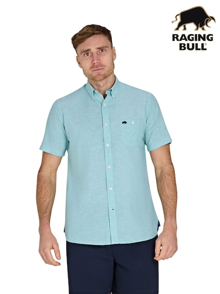 Raging Bull Green Classic Short Sleeve Linen Shirt (F73007) | 3,905 UAH - 4,506 UAH