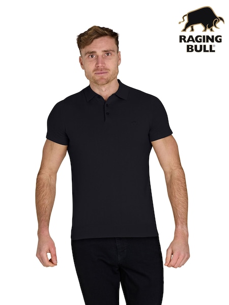 Raging Bull 100% Cotton Short Sleeve Knitted Black Polo Shirt (F73100) | R$ 640 - R$ 740