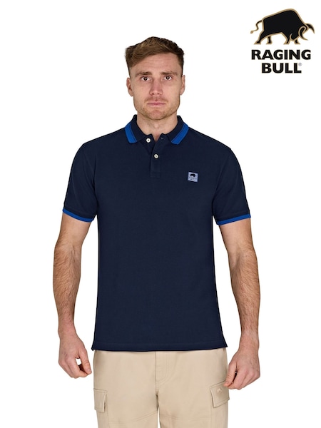 Raging Bull Blue 100% Cotton Tipped Collar Polo Shirt (F73105) | €73 - €80