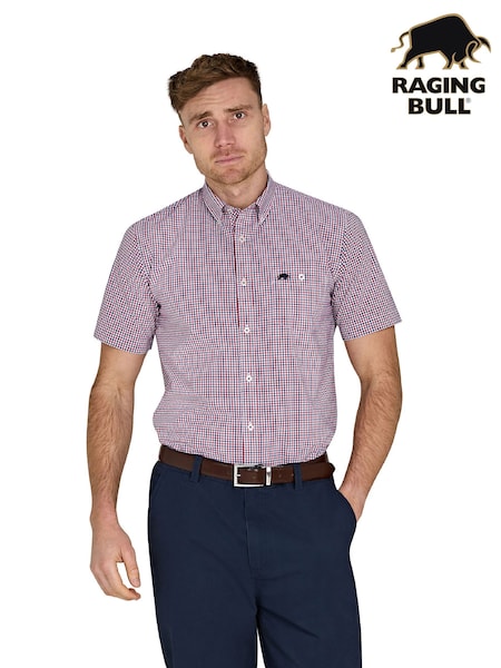 Raging Bull Red Short Sleeve Graph Check 100% Cotton Poplin Shirt (F73107) | €92 - €106