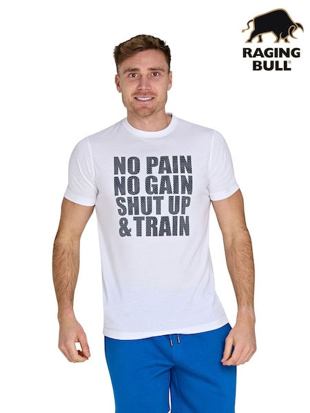 Raging Bull Sport No Pain Print White T-Shirt (F73108) | AED157 - AED169