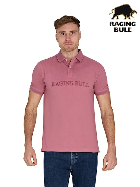 Raging Bull Pink 100% Cotton Tonal Embroidered Pique Polo Shirt (F73112) | 272 QAR - 297 QAR