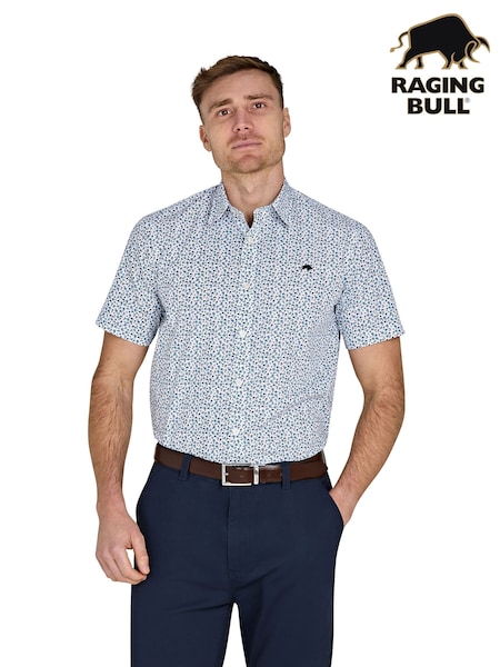 Raging Bull Blue Short Sleeve Floral 100% Cotton Poplin Shirt (F73114) | €93 - €107