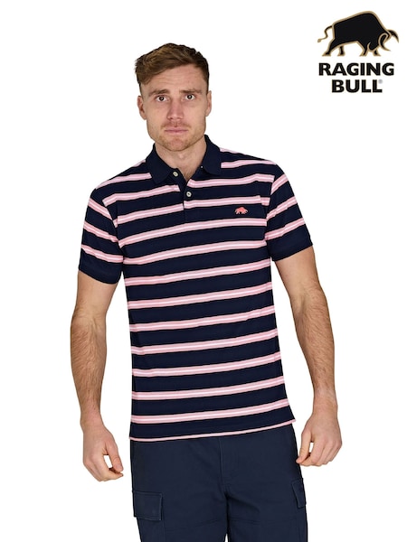 Raging Bull Blue 100% Cotton Trio Stripe Polo Shirt (F73122) | R$ 590 - R$ 640