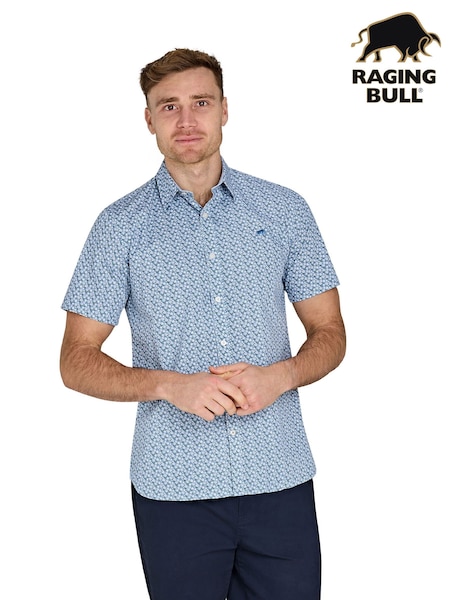 Raging Bull Blue Short Sleeve Small Ditsy 100% Cotton Poplin Shirt (F73123) | €93 - €107