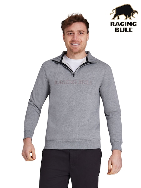Raging Bull Grey Tonal Embroidered Quarter Zip Sweater (F73125) | R$ 740 - R$ 840