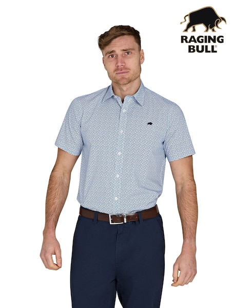 Raging Bull Short Sleeve Pentagon Pattern 100% Cotton Poplin White Shirt (F73127) | €100 - €115