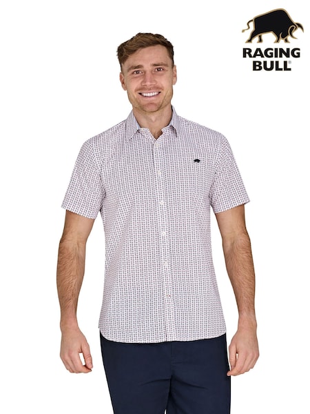 Raging Bull Short Sleeve Flower Geo 100% Cotton Poplin White Shirt (F73129) | €93 - €107