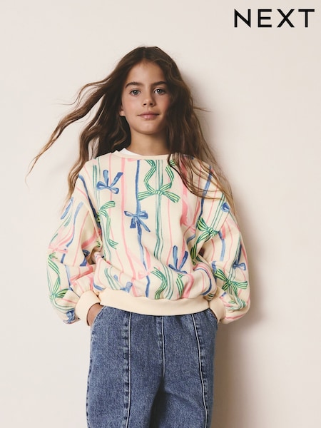 Ecru Bow Christmas Jumper Sweatshirt (3-16yrs) (F73207) | 59 QAR - 84 QAR