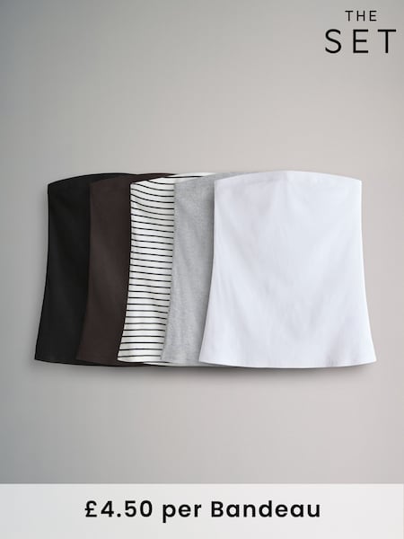 The Set White/Black/Light Grey Marl/Chocolate Brown/Stripe 5 Pack Ribbed Bandeau Tops (F73244) | €28