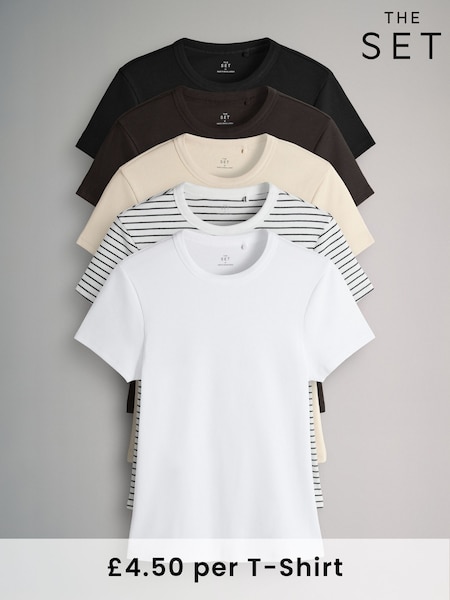 The Set Neutral 5 Pack Short Sleeve Ribbed T-Shirts (F73251) | €30