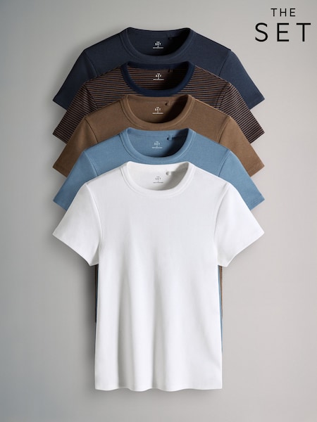 The Set 5 Pack Ribbed Short Sleeve T-Shirts (F73276) | R$ 220