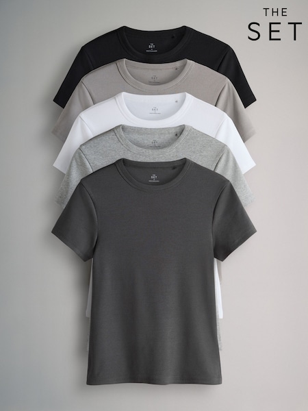 The Set Multi 5 Pack Short Sleeve Ribbed T-Shirts (F73277) | €28