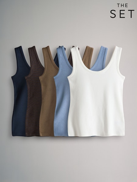 The Set 5 Pack Scoop Neck Ribbed Vests (F73278) | R$ 235