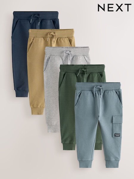 Black/Grey Marl/Tan Brown Skinny Fit Joggers 5 Pack (3mths-7yrs) (F73327) | €50 - €58