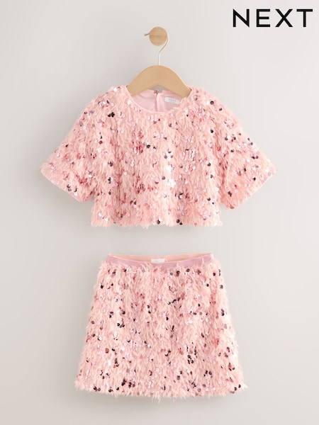 Pink Fluffy Sequin T-Shirt and Skirt Set (3-16yrs) (F73339) | €35 - €42