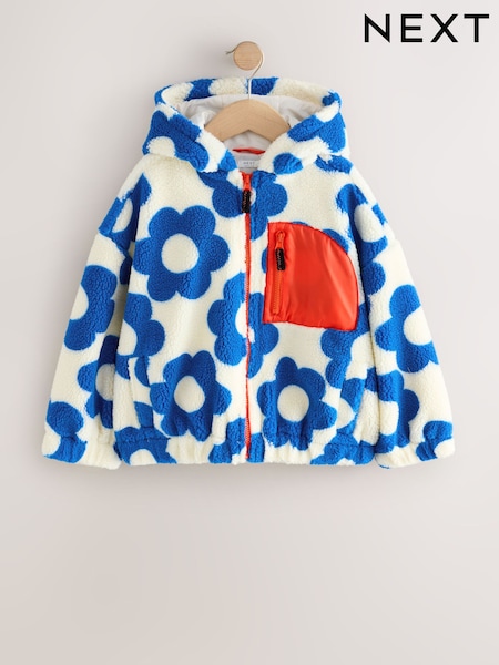 Blue/White Flower Hooded Zip Borg Fleece Jacket (3-16yrs) (F73345) | €39 - €48