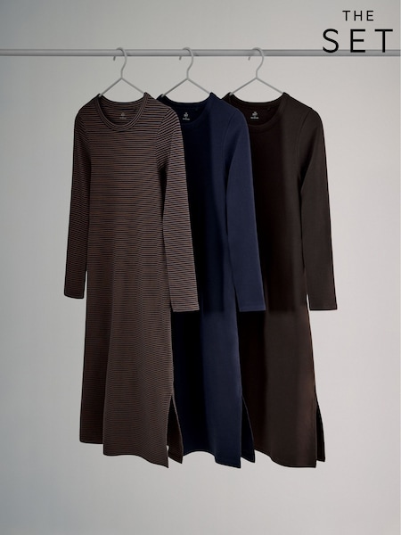 The Set 3 Pack Ribbed Long Sleeve Midi Dress (F73350) | 51 €