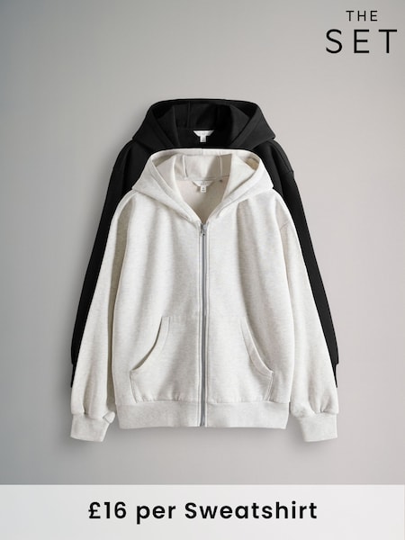 The Set Black/Grey Marl 2 Pack Zip Though Hoodies (F73368) | R$ 315