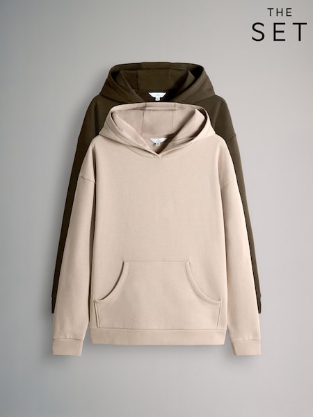 The Set Khaki/Cream 2 Pack Relaxed Hoodies (F73369) | AED163
