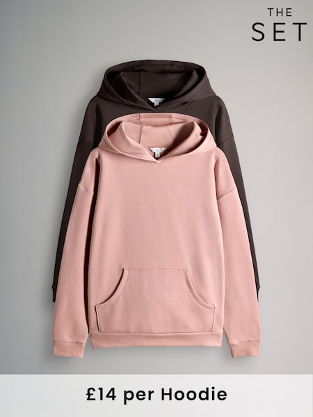 The Set Chocolate Brown/Pink 2 Pack Relaxed Hoodie (F73413) | €35