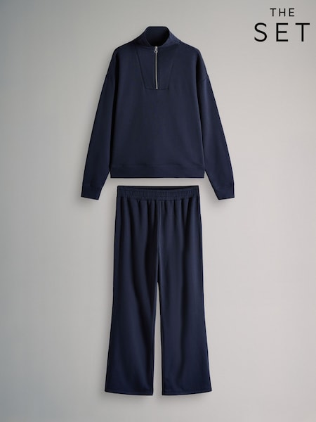 The Set Navy 2 Pack Half Zip Funnel Neck Sweatshirts and Wide Leg Joggers Set (F73432) | R$ 315