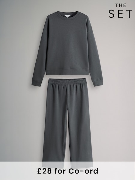 The Set Charcoal Grey 2 Pack Crew Neck Sweatshirt and Wide Leg Joggers Set (F73433) | €37
