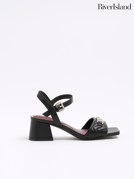 River Island Black Snaffle Blocked Heel Sandals (F73458) | ₪181
