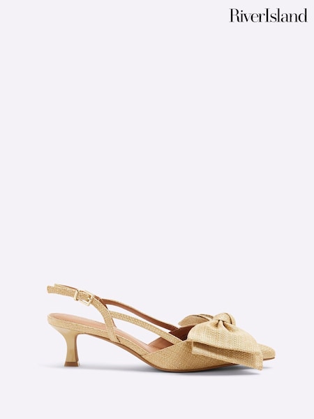 Braun - River Island Brown Raffia Sling Back Bow Heeled Court Shoes (F73461) | 58 €