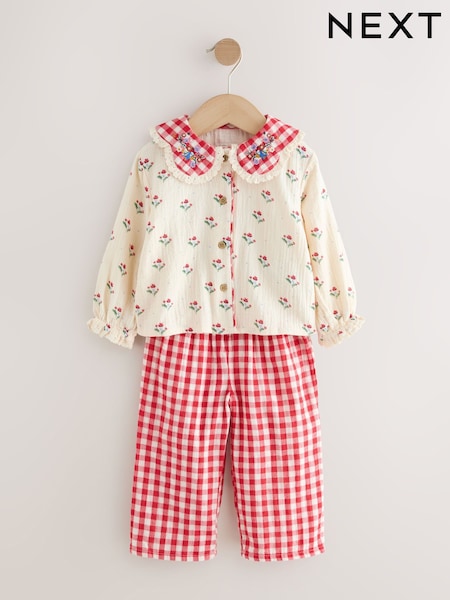 Red/Cream Woven Button Through Pyjamas (9mths-10yrs) (F73472) | €34 - €42