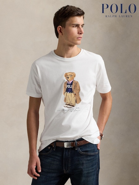Polo Ralph Lauren White Custom Slim Fit Polo Bear Jersey T-Shirt (F73513) | €177