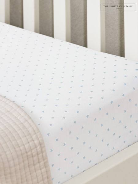 The White Company Blue 100% Cotton Cloud Star Double Fitted Sheet (F73620) | €50