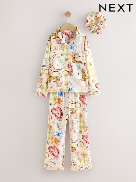 Ecru Celestial Print Satin Button Through Pyjamas (6-16yrs) (F73645) | € 34 - € 45