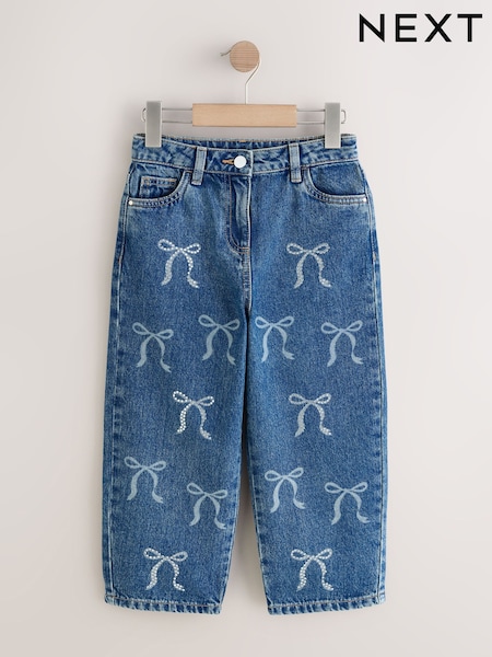 Mid Blue Bow Embellished Barrel Jeans (3-16yrs) (F73789) | 99 QAR - 124 QAR