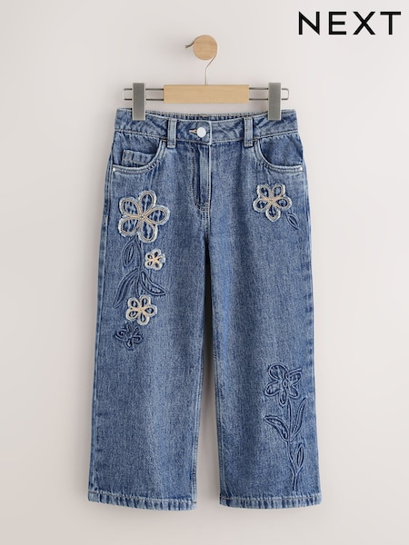 Azul medio - Wide Floral Print Embellished Jeans (3-16yrs) (F73792) | 28 € - 34 €