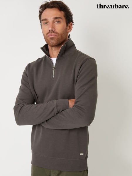 Gris - Threadbare Pique Quarter Zip Funnel Neck Sweatshirt (F73794) | 37 €