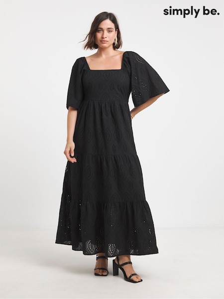 Simply Be Black 100% Cotton Bardot Broderie Maxi Dress (F73798) | €108